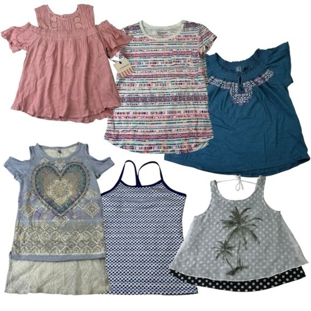 Girls Shirts Bundle Lot Multicolor Set of 6 Summer Spring Tops Size Medium